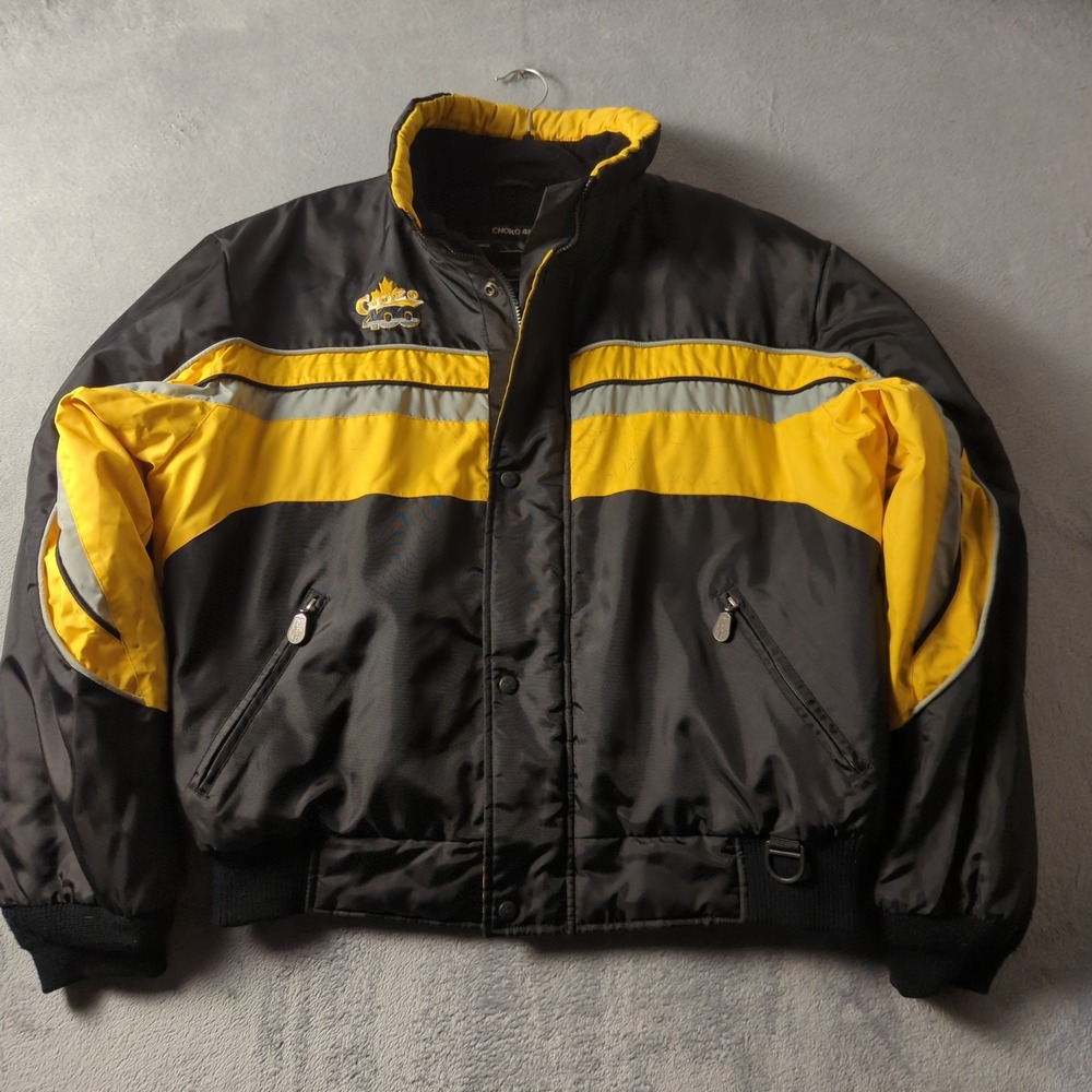Choko 400 Bomber Jacket Mens XL Black Yellow Snowmobile Racing Nylon Winter Coat
